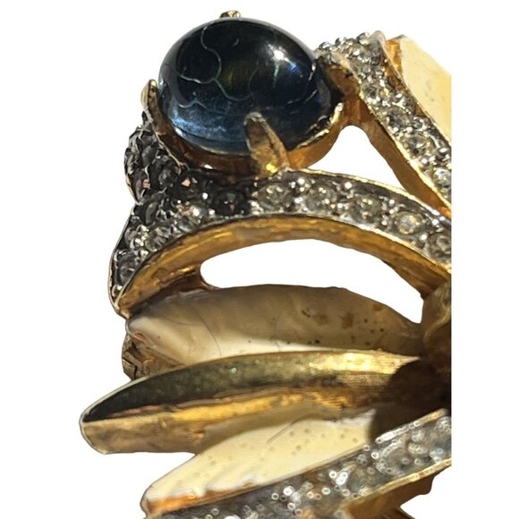 Kenneth Jay Lane KJL Blue & Rhinestone Vintage Square Floral Brooch Signed - Picture 9 of 16